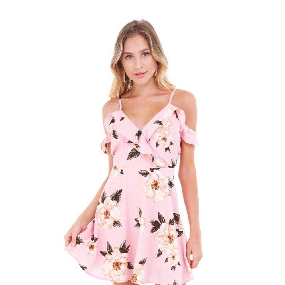 J.O.A Pink Floral Mini Dress Size L